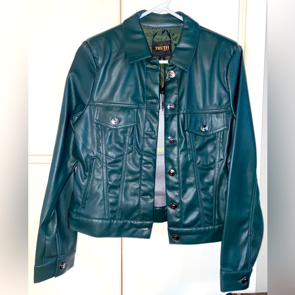Dark green Truth faux vegan leather jacket Small NWT